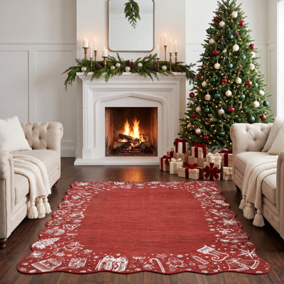 Tapis de Noël lavable, avec envers antidérapant, profil bas, idéal pour le salon, la chambre à coucher et la cuisine.