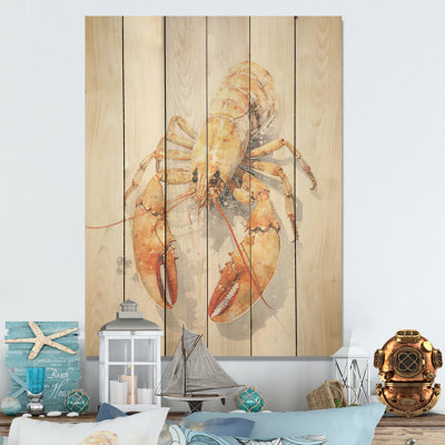 Grazing Lobster I - Art mural en bois de homard sur bois de pin naturel