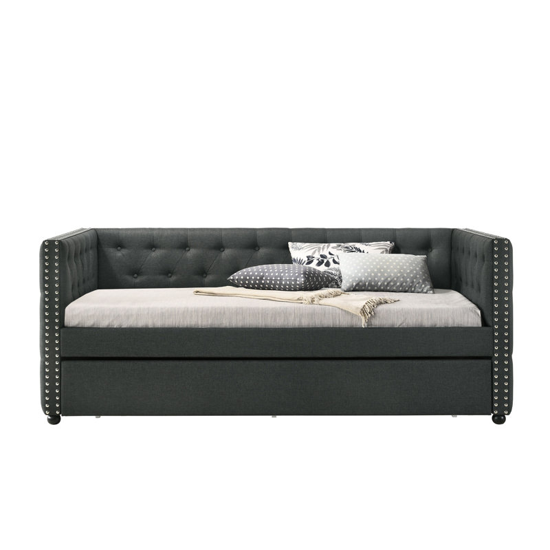 Romona Gray Fabric Daybed W/Trundle, Twin