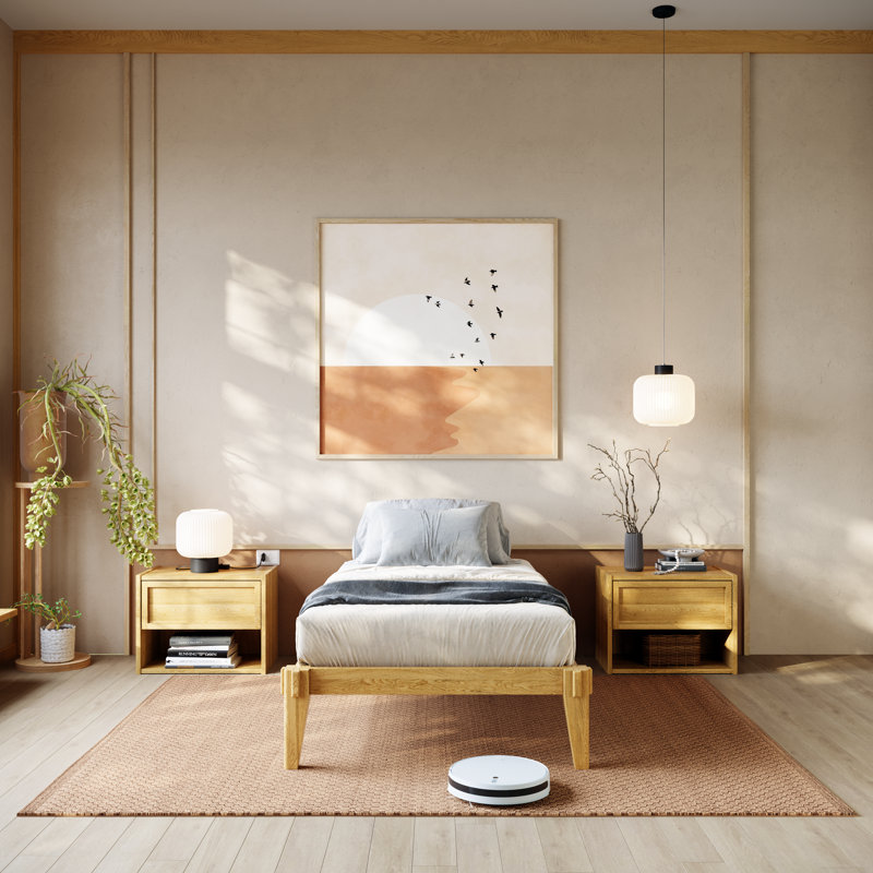 Jamerian Solid Wood Platform Bed Frame Without Headboard, Modern Bed, Twin, Natural