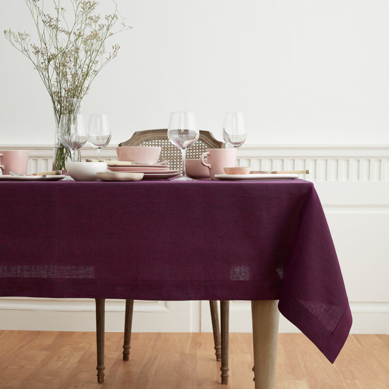 100% Pure Linen Tablecloth - Athena, Chambray Burgundy, 90" x 60"
