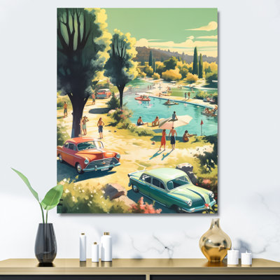 50's Vintage Cars By The Beach II - Retro Car, impressions sur toile