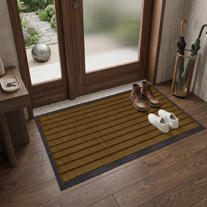 NON-SLIP RUBBER DOOR MAT - INDOOR/OUTDOOR USE, Brown, 60cm W x 90cm L