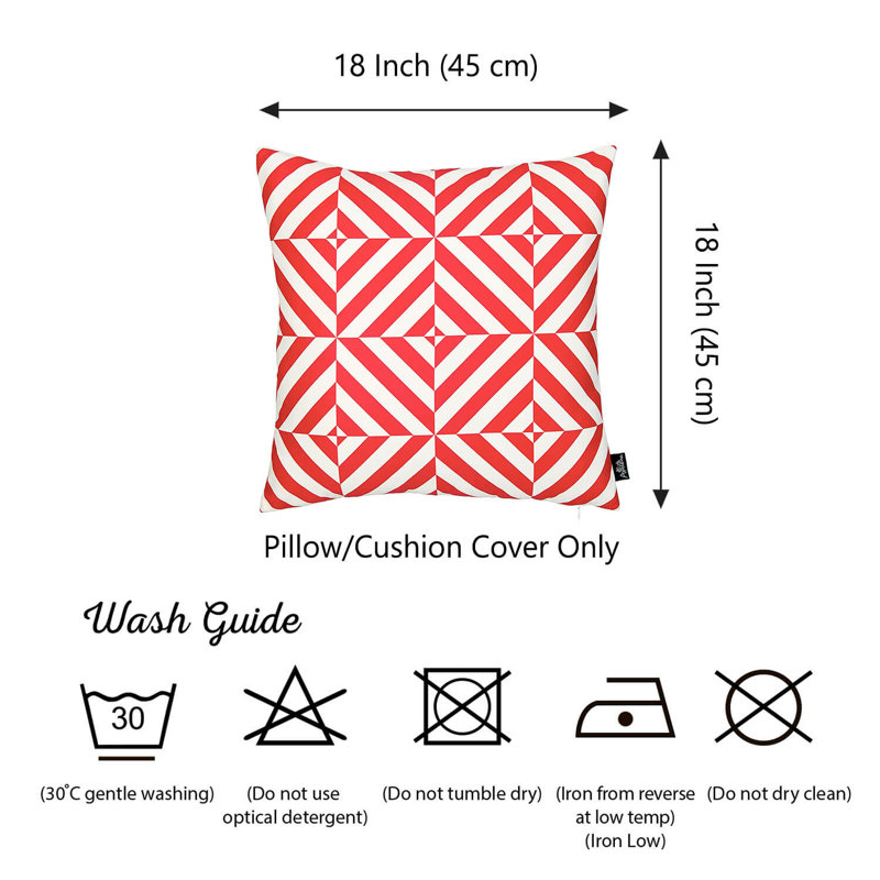 Red and White Geometric Square 18" Polyester Pillow Cover