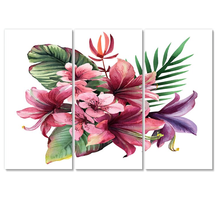 Bless international Bouquet Of Tropical Flowers And Leaves On White I ...