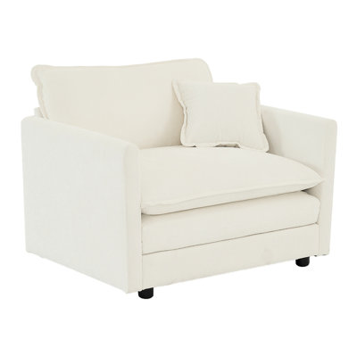 Chaise d'appoint d'appoint de 2 personnes, fauteuils rembourrés en chenille haute, chaises d'appoint de salon avec coussin décoratif, blanc, structure en bois massif, tissu respirant, rembourrage en éponge, sièges confortables 2, blanc