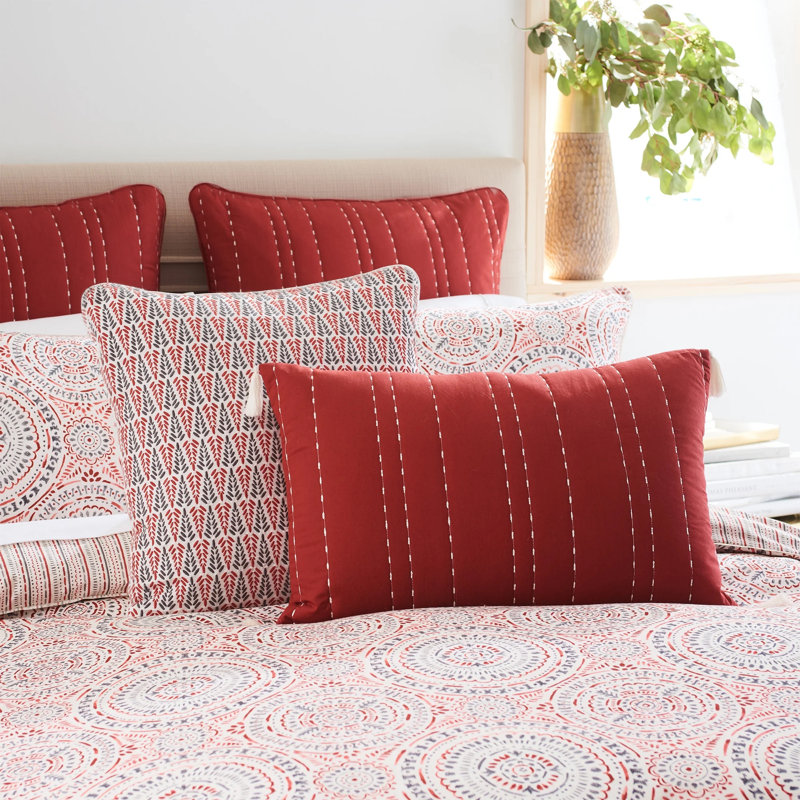 Ivory and Red Reversible Cotton Full Comforter Set