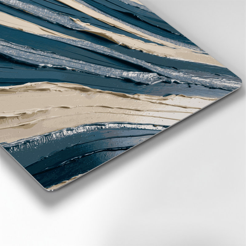 Art mural en métal horizontal rayé bleu acier gris crème, H 12 po x l 18 po