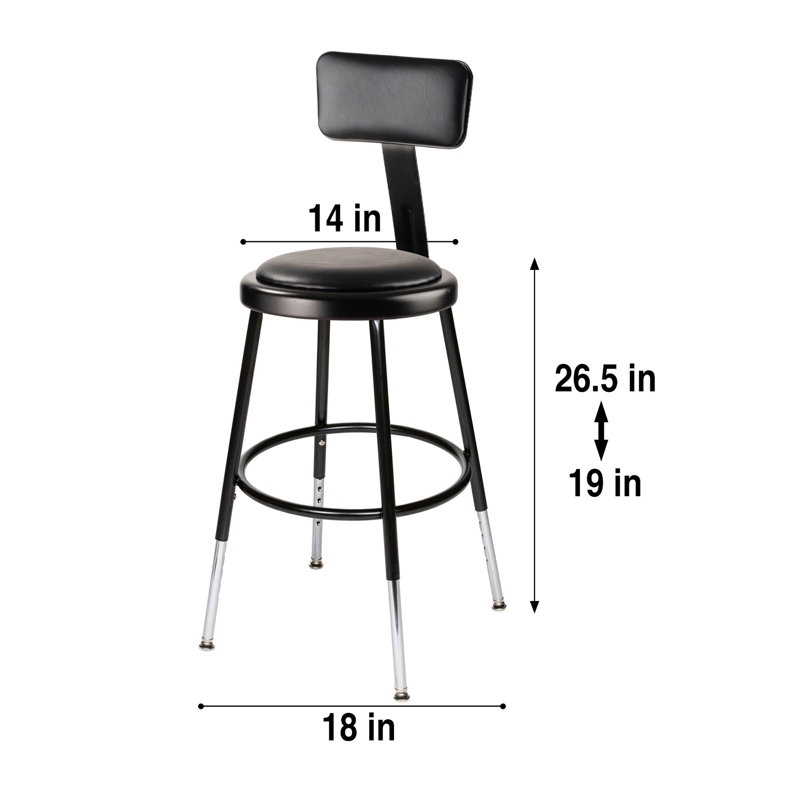Otto 19-27 Inch Height Adjustable Heavy Duty Commercial Grade Vinyl Padded Stool, 18.5", Black