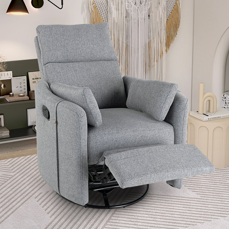 Swivel rocking recliner chair with adjustable footrest, Lin gris foncé