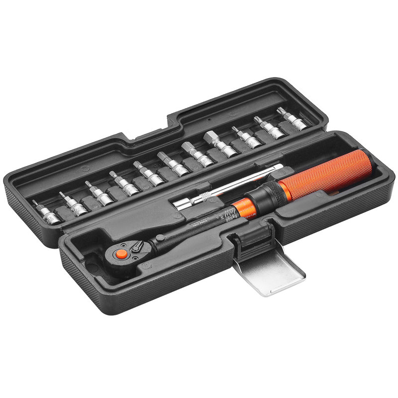Click Torque Wrench Set, 1/4 Inch Drive, 20-200lbf-in /2.3-22.6N.m, Dual-direction and Dual Range Scales, 72-Tooth, ±3% High Precision, with Bit Sockets, Extension Bar, for Bicycle Repair