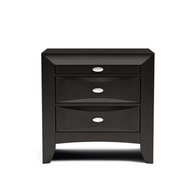 Table de chevet à 2 tiroirs en bois massif noir avec poignées à boutons ovales en nickel et tiroir supérieur doublé de feutre, style contemporain, facile à assembler, l 25,5 po x P 17 po x H 25,5 po, armoire transitionnelle, tiroirs
