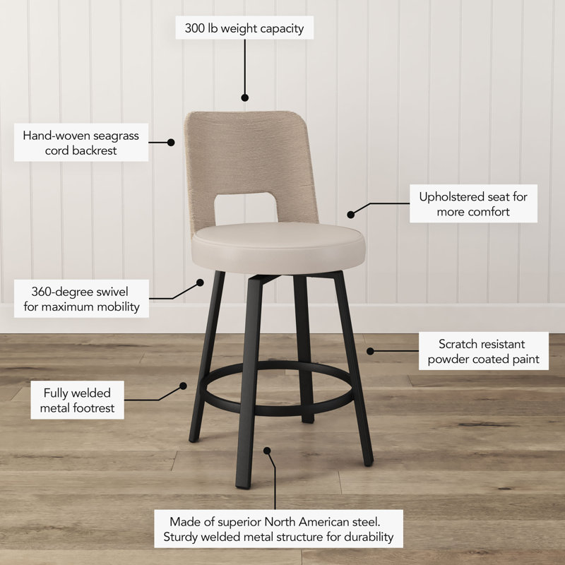 Arshavir Swivel Counter and Bar Stool with Seagrass Backrest, Bronze, Bar Stool (29.5" Seat Height)