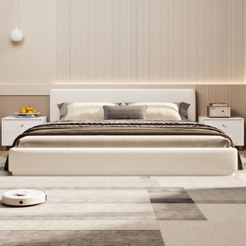 Cocoon Luxury White Velvet Upholstered Platform Bed Frame, Plush Padded Headboard with Wood Frame, Breathable Slat Support System for Comfort