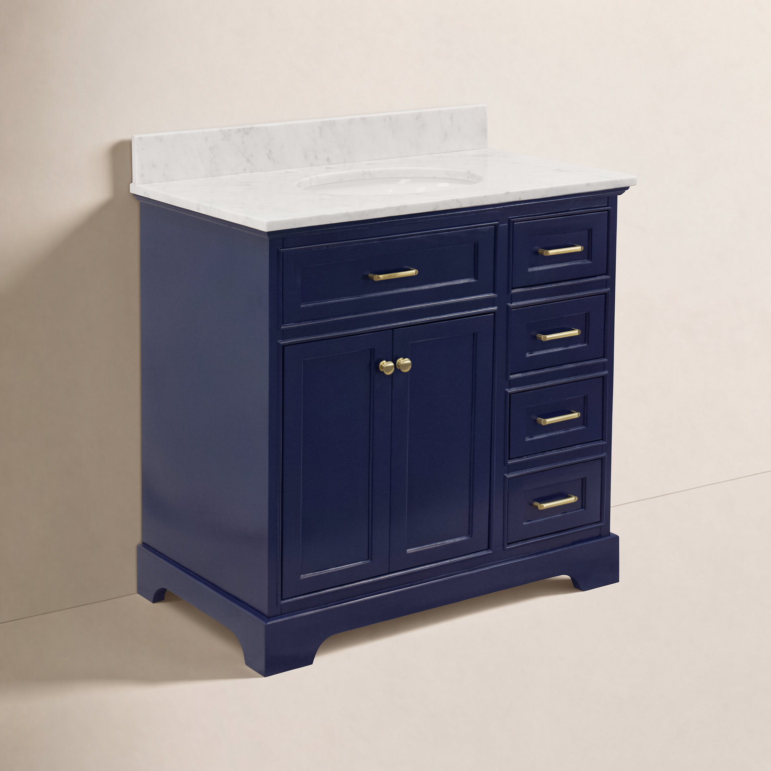 36'' Single Bathroom Vanity, Royal Blue, Carrara Marble