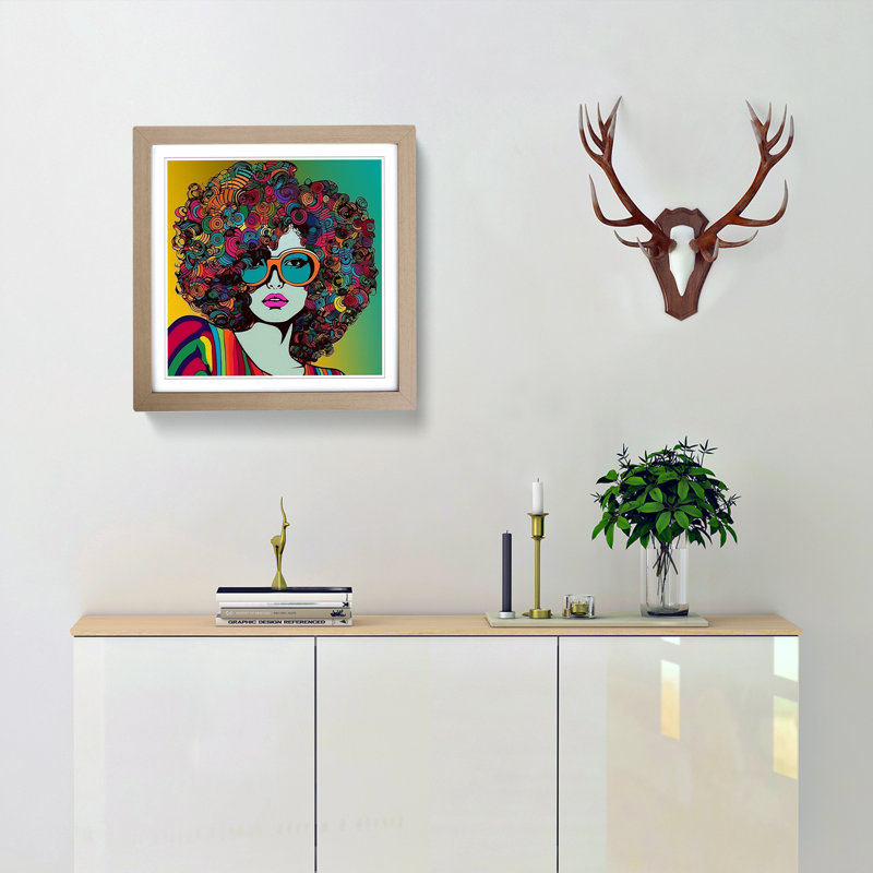 Woman with Affro Pop Art - Framed Print, Oak Framed