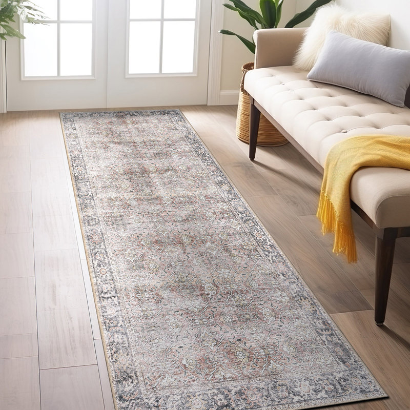 Vintage Distressed Machine Washable Non Slip Area Rug, Runner 2'6" x 10'