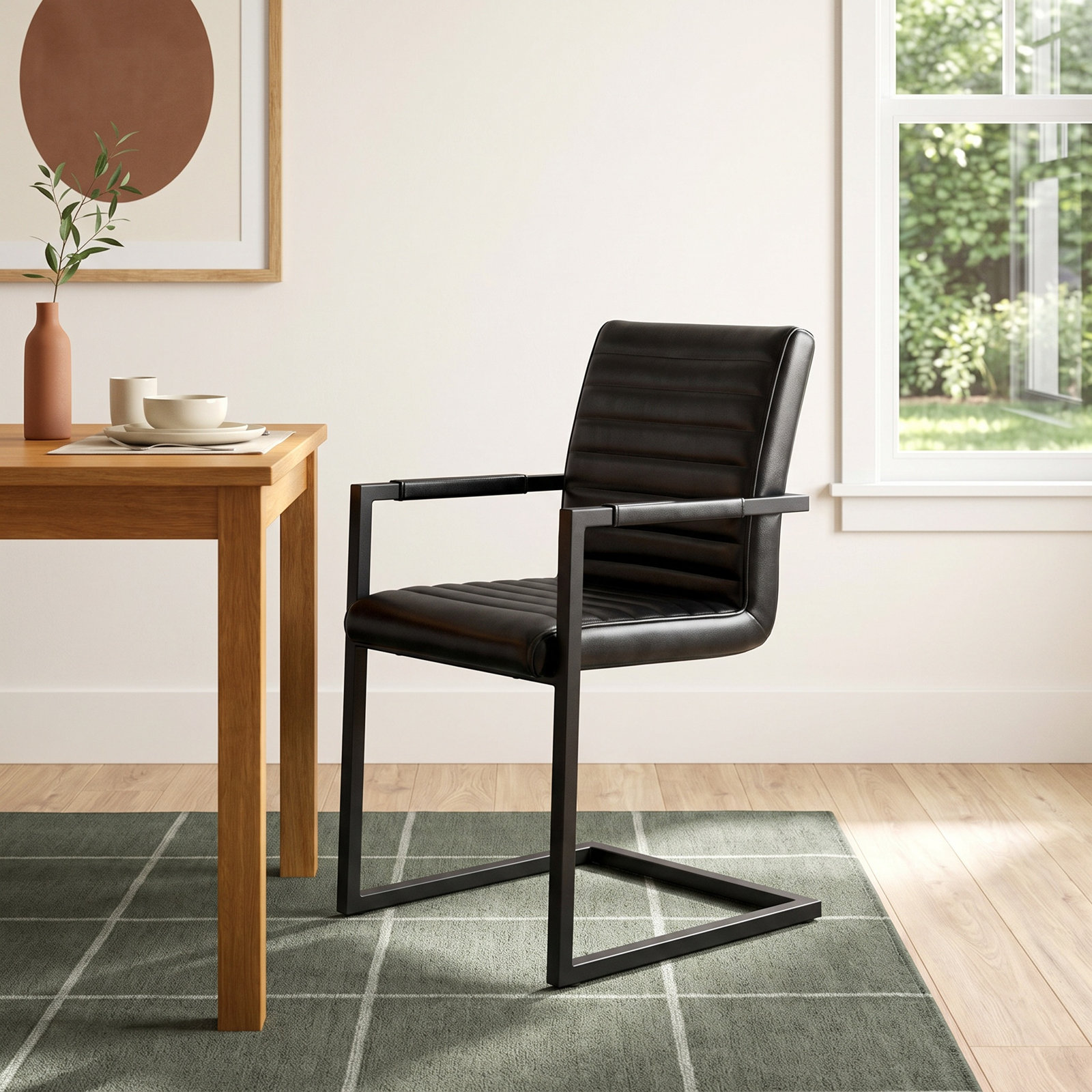Doxie Genuine Leather Dining Armchair, Black