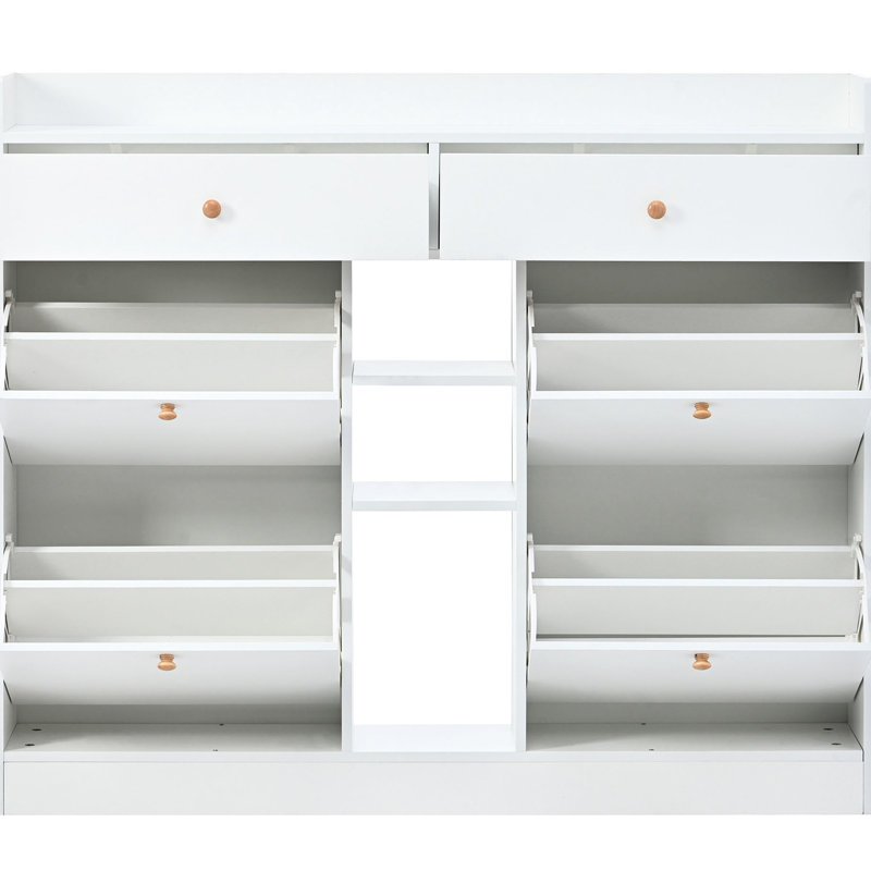 2 étagères à chaussures blanches avec 4 tiroirs rabattables, H 52,05 po x l 9,63 po x P 42,84 po, Blanc