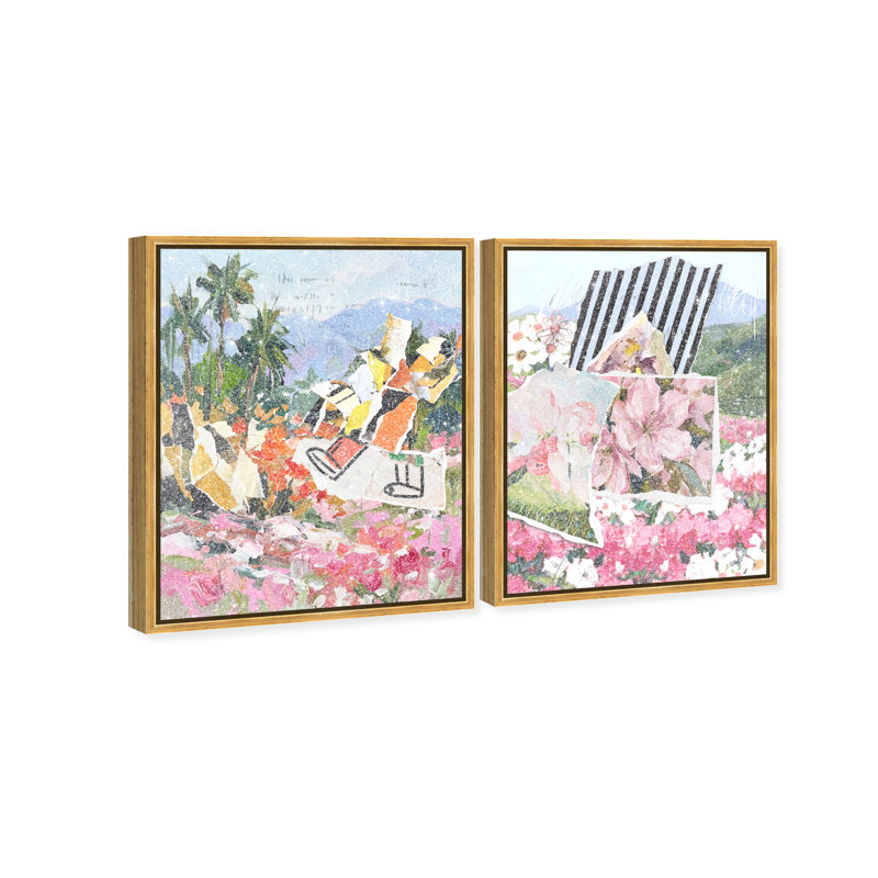 Tropic Bloom Set Landscape & Nature Canvas Print by Oliver Gal, Black Frame, 16 x 20, 25"H x 31"W, Gold Floater Frame