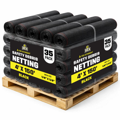 Filet anti-débris noir de sécurité, 4 pi x 150 pi, filet 1/14 po, paquet de 35, filet anti-débris, ignifuge, traité anti-UV pour échafaudage, contrôle de la poussière, clôture de construction, pare-vent et protection de site