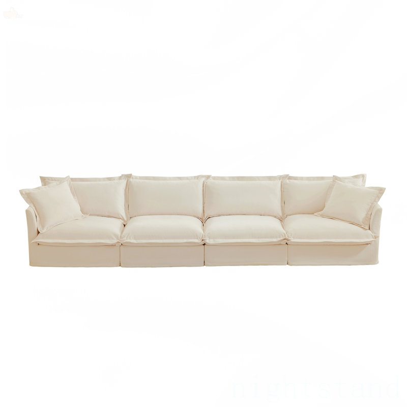 Slipcovered Long Sofa, Cream Chenille
