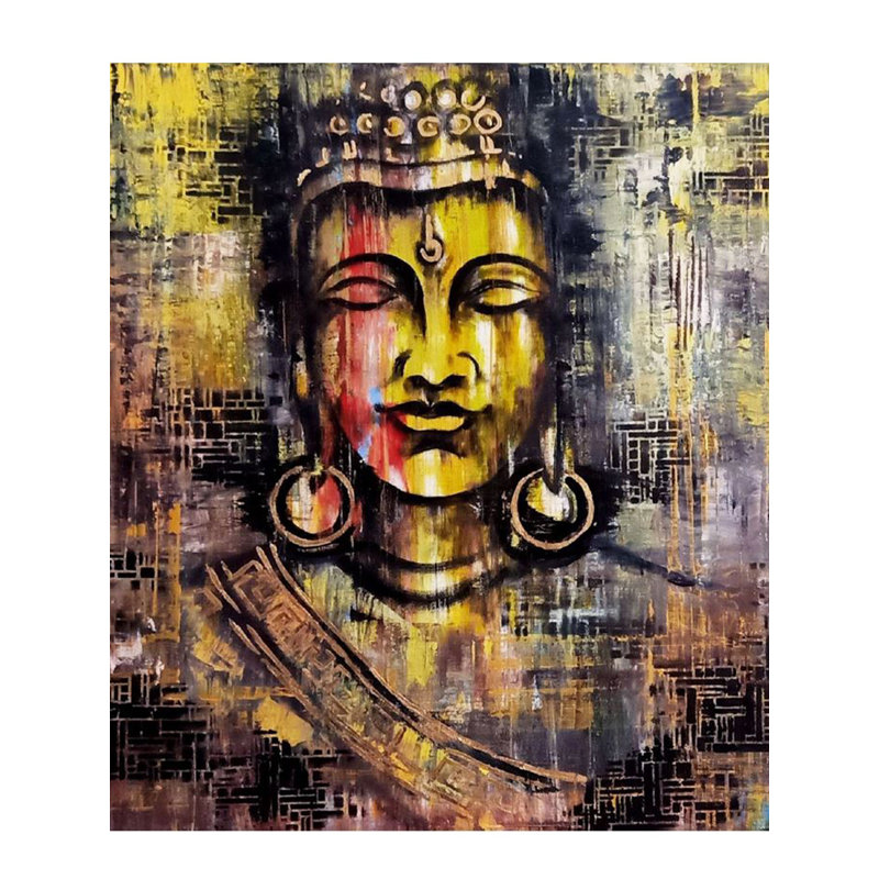 Visage abstrait du Bouddha | Huile sur toile tendue | Par Survo P Basu