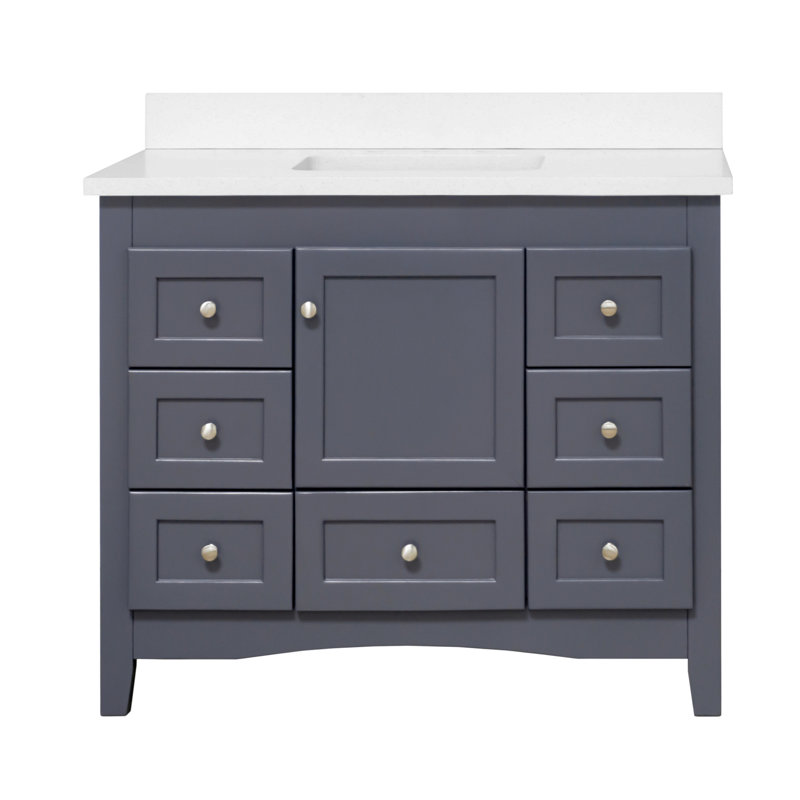 Edber 42'' Single Bathroom Vanity with Top, Marine Gray, Quartz