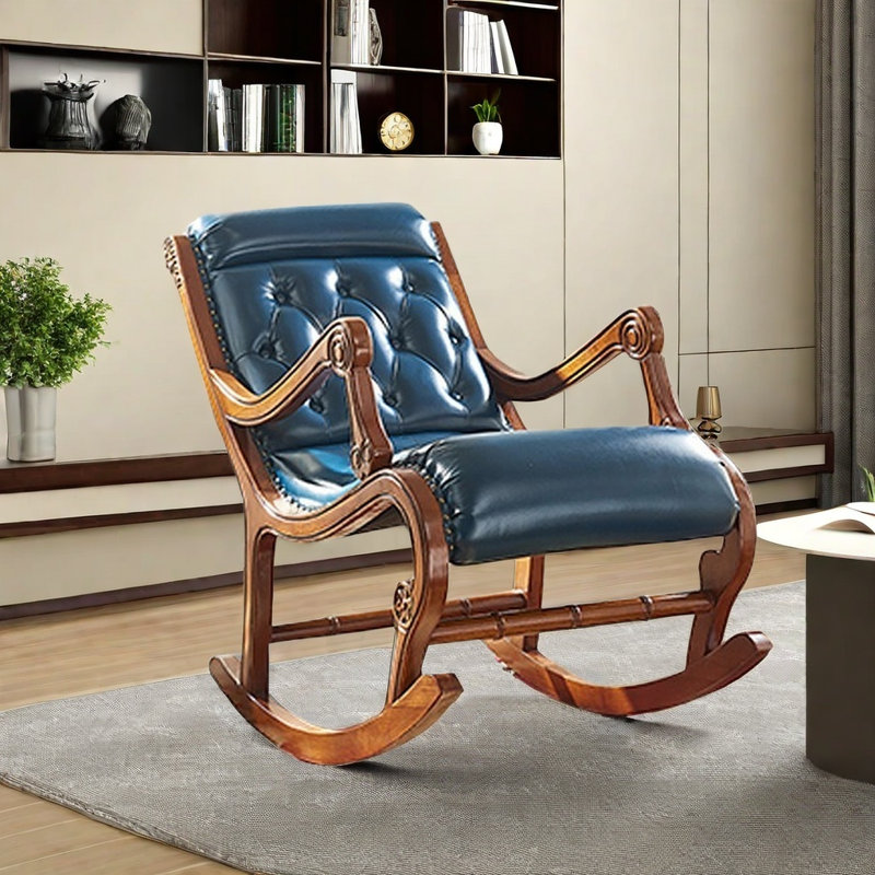 Chaise berçante en chêne massif de qualité, Bleu