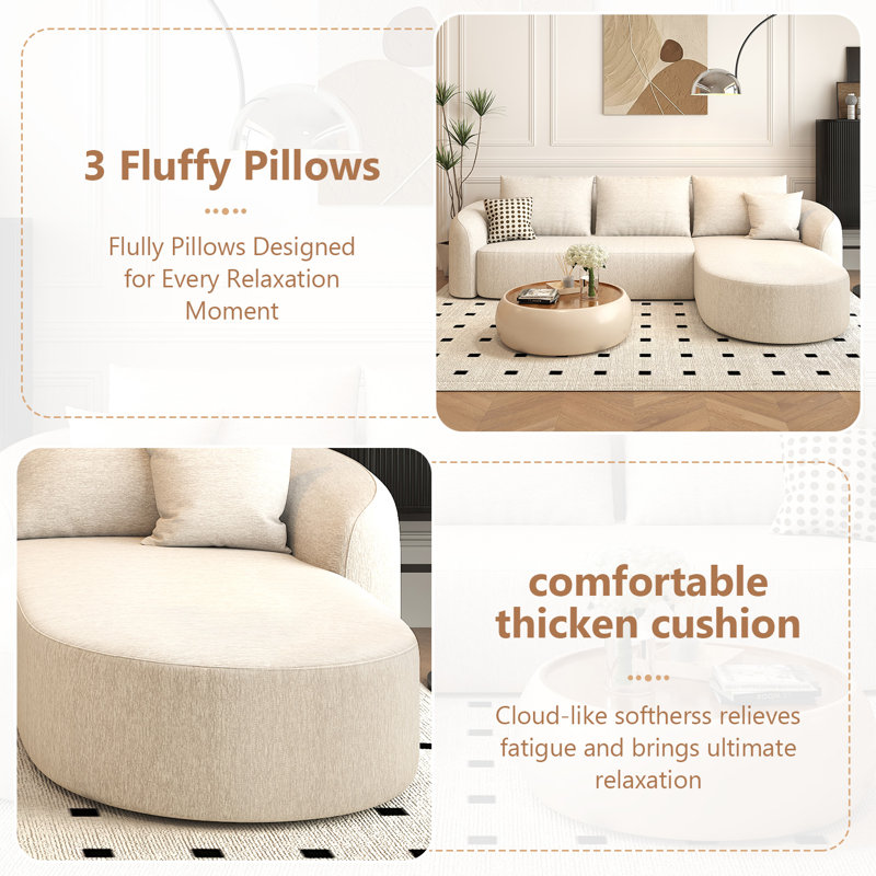 Boneless L Shaped Modern Modular Sectional Curved Sofa, Minimalist Style Comfy Cloud Couch for Living Room Apartment, No Assembly Required Boneless Couches