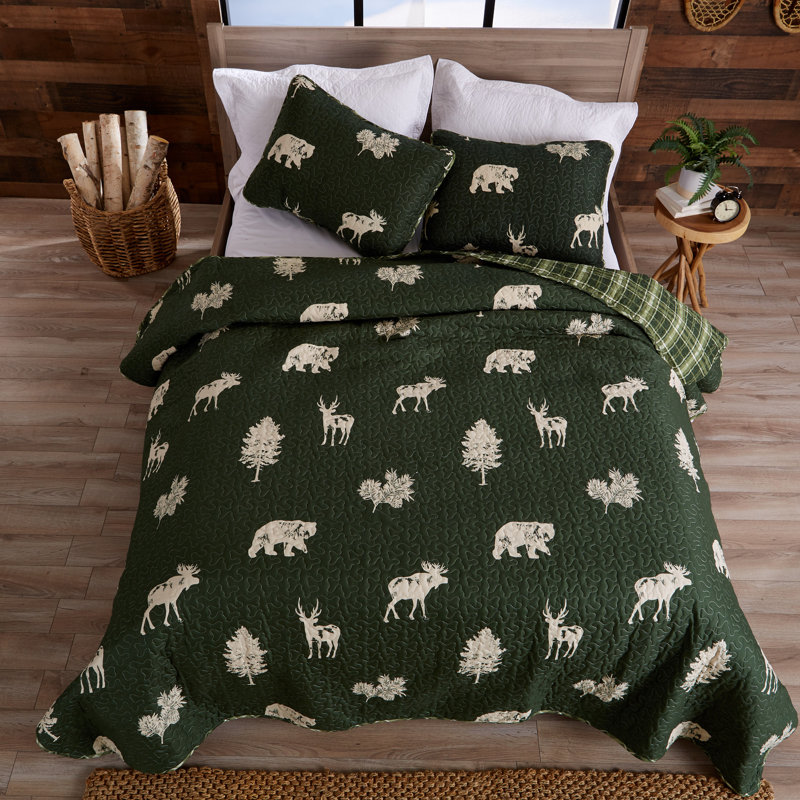 King Forest Green Reversible Microfiber Quilt Set