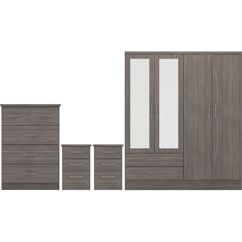 Cascio 4 Piece Bedroom Set, Black Wood Grain