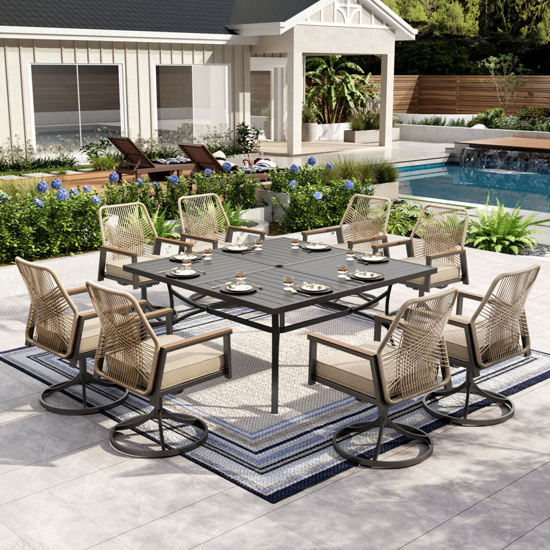 Ensemble repas d'extérieur pour 8 personnes avec coussin Kerrie, Noir, noir, noir, noir