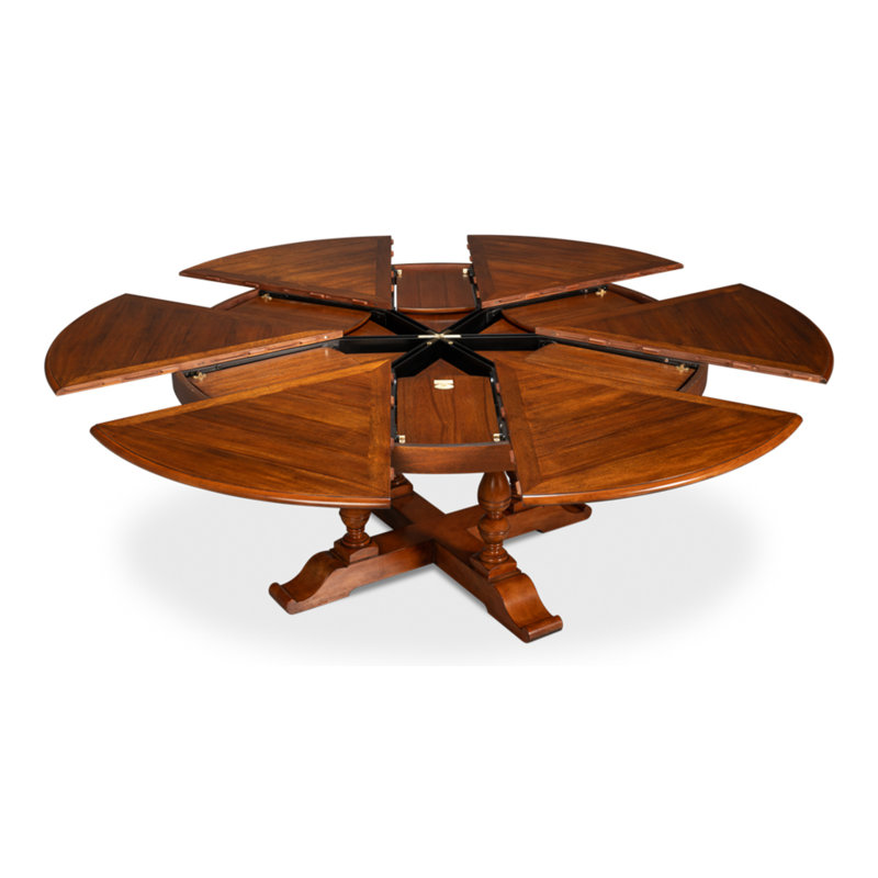 Extendable Walnut Round Solid Wood Dining Table, 30"H x 80"L x 80"W