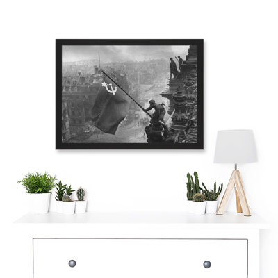 Khaldei War WWII USSR Soviet Flag Over Reichstag Berlin Photo 1 Piece Single Picture Frame Wall Art