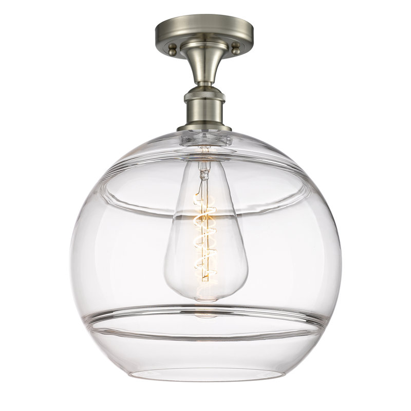 Plafonnier semi-encastré 1 lumière Ballston - Adrieanna, Nickel satiné brossé, H 14,63 po x l 12 po x P 12 po, Transparent