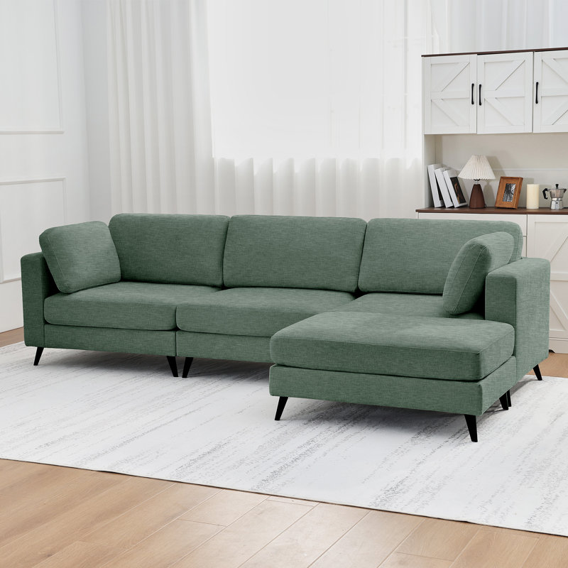 Canapé modulaire en L avec repose-pieds mobile Modern L-Shapedr, Mélange de polyester vert
