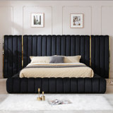 Everly Quinn Avalon Velvet Upholstered Platform Bed With Wings.