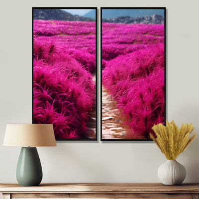 Fuchsia Blooming Abstraction II - art mural traditionnel blanc 2 panneaux
