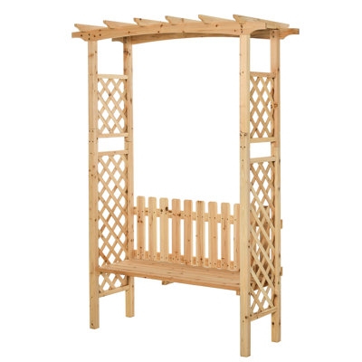 Outdoor Wood Bench With Arch Trellis - Grow Morning Glory And Beautify Your Garden Natural Perfect For Decor & Planting