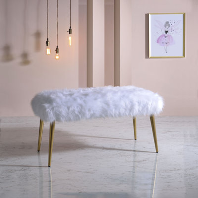 Banc Bagley II en fausse fourrure blanche et finition dorée