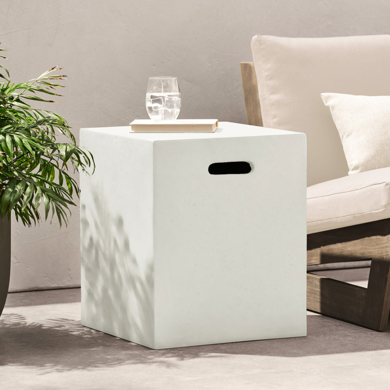 Table d'appoint blanche 16 x 20 pouces en tant que support de réservoir, conception moderne, béton léger, support en métal massif, aucun assemblage nécessaire qui double l'assemblage, s'adapte à l'espace