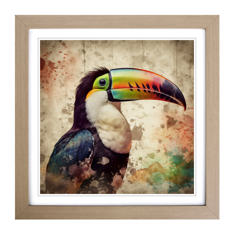 Toucan Grunge Art - Framed Print, Oak