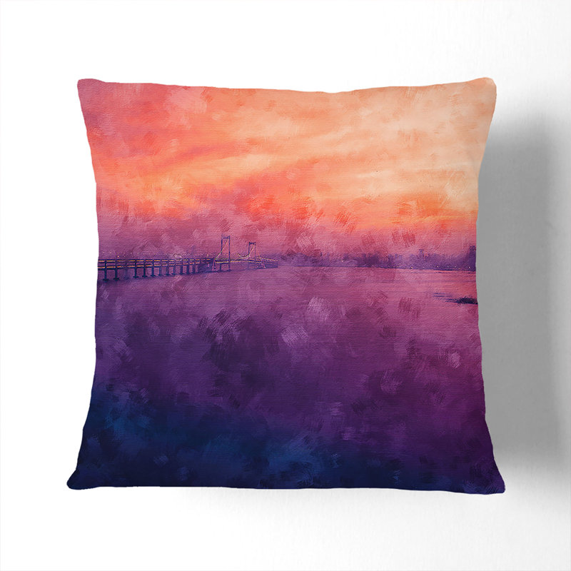 Xinghai Bridge in China Cushion with Filling, 55cm H x 55cm W x 20cm D, Black