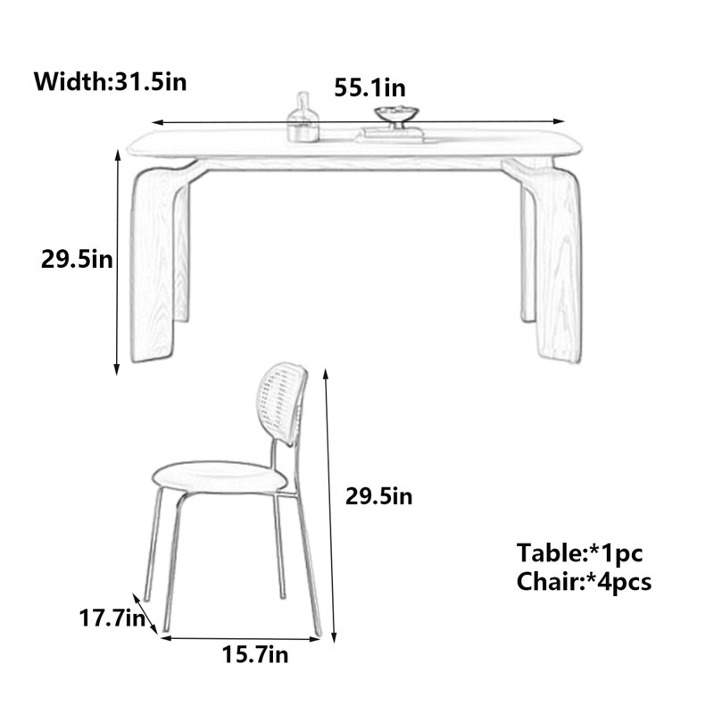 Table de salle à manger Modern, H 29,5 po x L 55,1 po x l 31,5 po