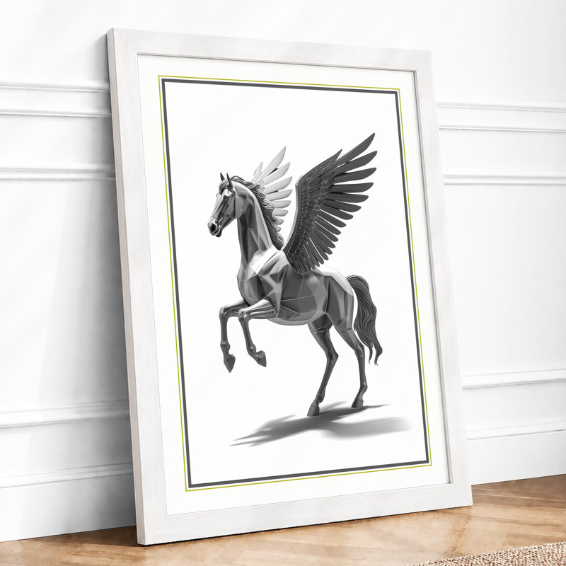 Pegasus in Flight Japandi - Framed Print, A1 - 84.1 x 59.4 cm, White