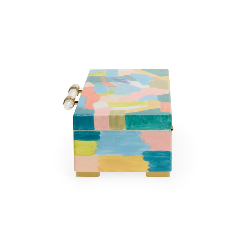 Multicolor Hand-Painted Decorative Box with Acrylic Handle