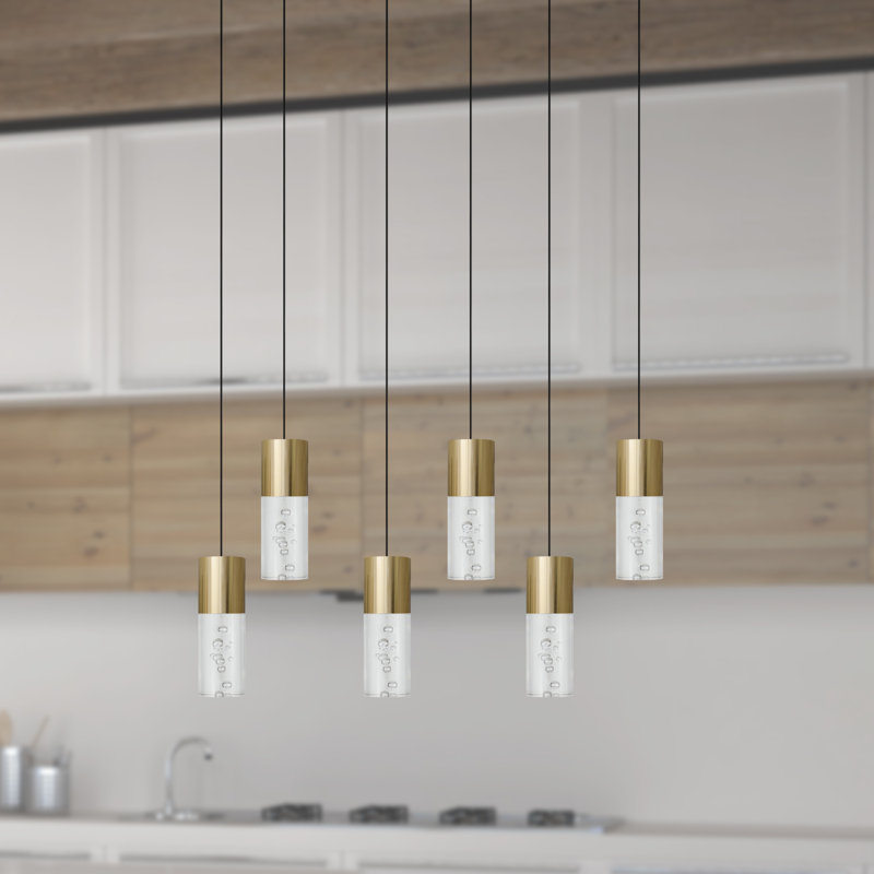 Luminaire suspendu cylindrique 6 lumières DEL Andromedae, Laiton