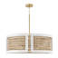 Lustre à 6 lumières l 30 po x H 11 po en blanc mat et laiton mat fabriqué à partir de bois de manguier et de rotin fabriqués à la main