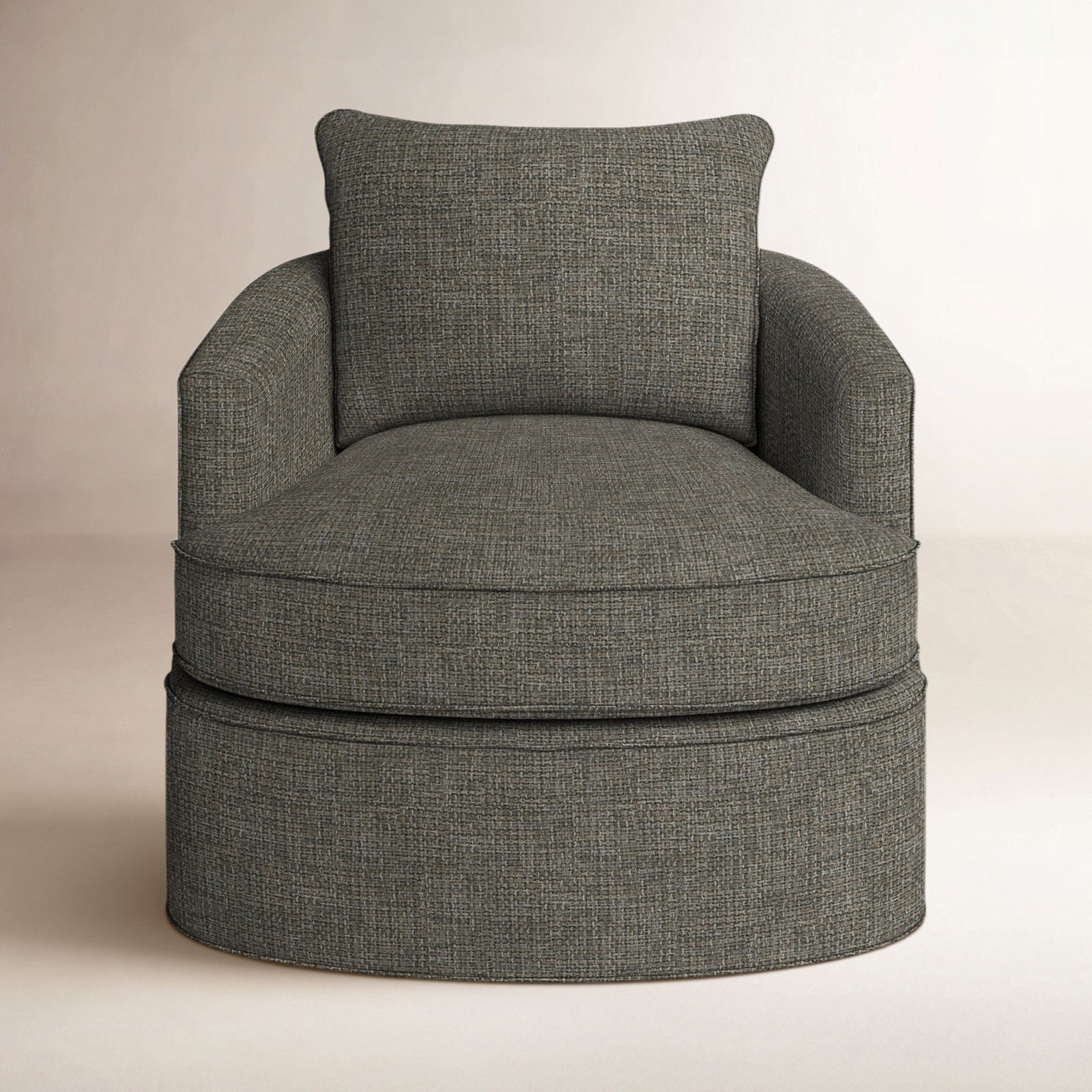 Mills Upholstered Swivel Barrel Chair, Drusky Gray Performance